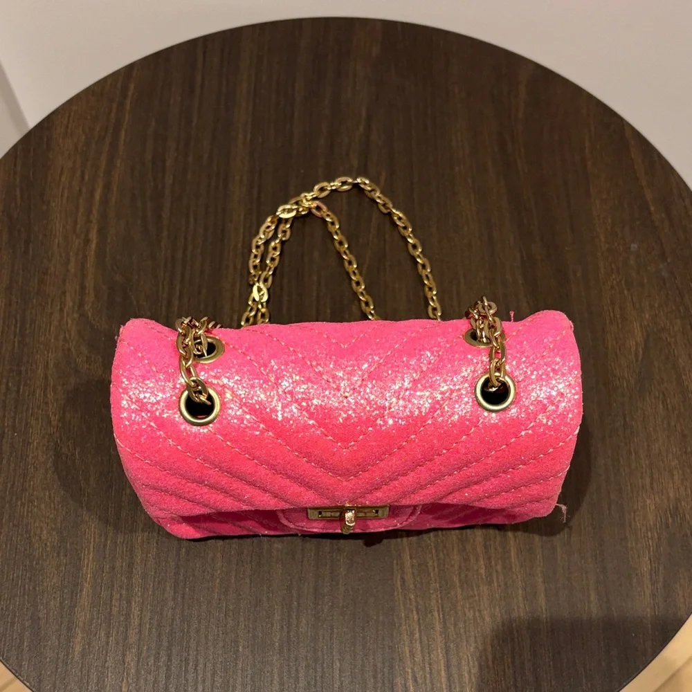 Lola + The Boys Sparkling Pink Chain Bag - Picture 2 of 5